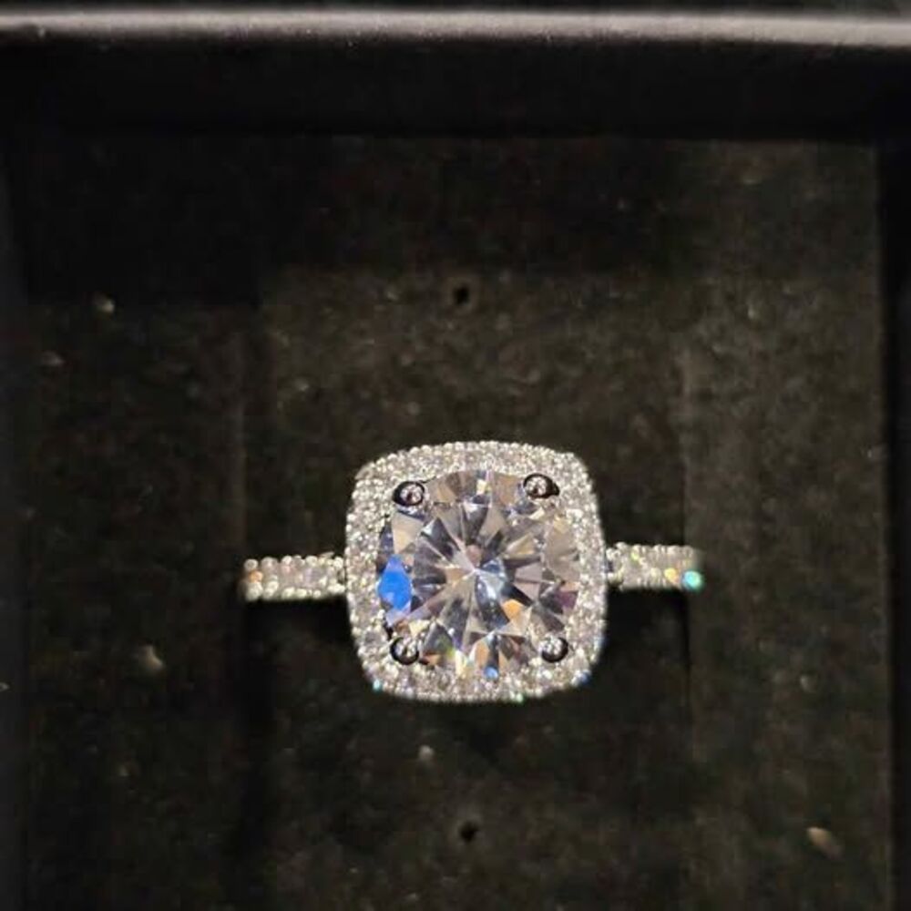 2CTW Halo Style Moissanite Ring in .925 Plated